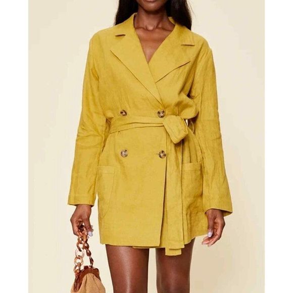 𝅺NEW LPA Mustard 100% Linen Blazer Jacket - Picture 2 of 12